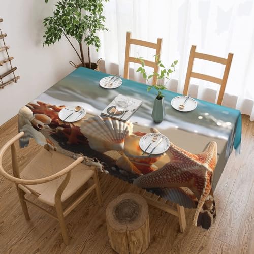 NONHAI Tischdecke für rechteckige Tische, Muscheln, Seestern am Strand, knitterfrei, Tischdecke für Küche, 137,2 x 182,9 cm, Tischdecke für Esszimmer, Bauernhaus, Dekoration, Tischdecke NONHAI Tischdecke für rechteckige Tische, Muscheln, Seestern am Strand, knitterfrei, Tischdecke für Küche, 137,2 x 182,9 cm, Tischdecke für Esszimmer, Bauernhaus, Dekoration, Tischdecke von NONHAI