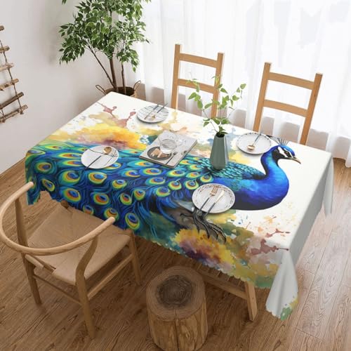 NONHAI Tischdecke für rechteckige Tische, Pfauen-Aquarellmalerei, Tischdecke, knitterfrei, Tischdecke für Küche, 137,2 x 182,9 cm, Tischdecke für Esszimmer, Bauernhaus, Dekoration, Tischdecke NONHAI Tischdecke für rechteckige Tische, Pfauen-Aquarellmalerei, Tischdecke, knitterfrei, Tischdecke für Küche, 137,2 x 182,9 cm, Tischdecke für Esszimmer, Bauernhaus, Dekoration, Tischdecke von NONHAI