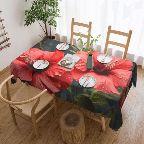 NONHAI Tischdecke für rechteckige Tische, rote Blume, grüne Blätter, Tischdecke, knitterfrei, Tischdecke für Küche, 137,2 x 182,9 cm, Tischdecke für Esszimmer, Bauernhaus, Dekoration, Tischdecke NONHAI Tischdecke für rechteckige Tische, rote Blume, grüne Blätter, Tischdecke, knitterfrei, Tischdecke für Küche, 137,2 x 182,9 cm, Tischdecke für Esszimmer, Bauernhaus, Dekoration, Tischdecke von NONHAI