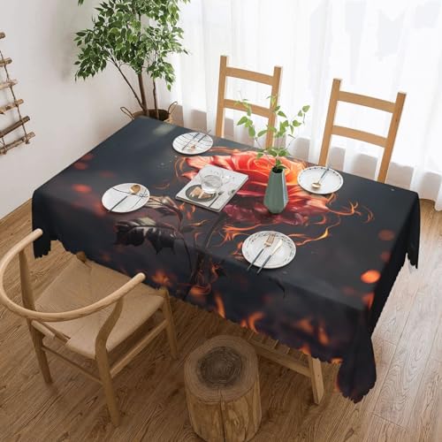 NONHAI Tischdecke für rechteckige Tische, rote Blumen, brennende Tischdecken, knitterfrei, Tischdecke für Küche, 137,2 x 182,9 cm, Tischdecke für Esszimmer, Bauernhaus, Dekoration, Tischdecke NONHAI Tischdecke für rechteckige Tische, rote Blumen, brennende Tischdecken, knitterfrei, Tischdecke für Küche, 137,2 x 182,9 cm, Tischdecke für Esszimmer, Bauernhaus, Dekoration, Tischdecke von NONHAI