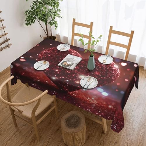 NONHAI Tischdecke für rechteckige Tische, rote Glitzer-Herz-Tischdecken, knitterfrei, Tischdecke für Küche, 137,2 x 182,9 cm, Tischdecke für Esszimmer, Bauernhaus, Dekoration, Tischdecke NONHAI Tischdecke für rechteckige Tische, rote Glitzer-Herz-Tischdecken, knitterfrei, Tischdecke für Küche, 137,2 x 182,9 cm, Tischdecke für Esszimmer, Bauernhaus, Dekoration, Tischdecke von NONHAI