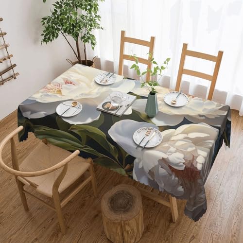 NONHAI Tischdecke für rechteckige Tische, weiße Pfingstrosen, knitterfrei, Tischdecke für Küche, 137,2 x 182,9 cm, Tischdecke für Esszimmer, Bauernhaus, Dekoration, Tischdecke NONHAI Tischdecke für rechteckige Tische, weiße Pfingstrosen, knitterfrei, Tischdecke für Küche, 137,2 x 182,9 cm, Tischdecke für Esszimmer, Bauernhaus, Dekoration, Tischdecke von NONHAI