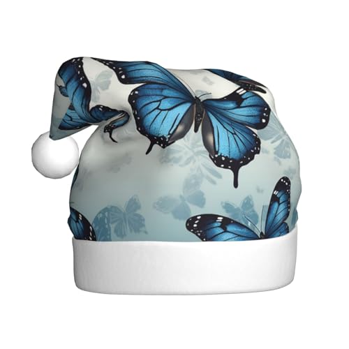NONHAI Weihnachtsmütze, blauer Schmetterling, Weihnachtsmütze, Weihnachtsmütze für Erwachsene, Uni, Samt, klassische Weihnachtsmannmütze für Weihnachten, Neujahr NONHAI Weihnachtsmütze, blauer Schmetterling, Weihnachtsmütze, Weihnachtsmütze für Erwachsene, Uni, Samt, klassische Weihnachtsmannmütze für Weihnachten, Neujahr von NONHAI