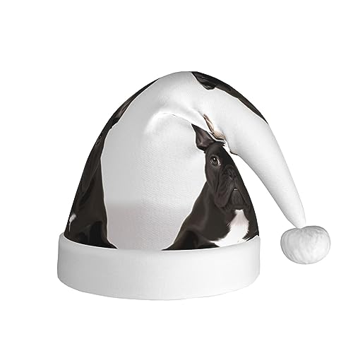 NONHAI Weihnachtsmütze mit französischer Bulldogge, Weihnachtsmütze für Erwachsene, für Damen und Herren, Neujahr, festliches Partyzubehör von NONHAI