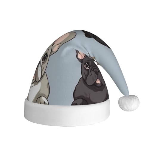 NONHAI Weihnachtsmütze mit französischer Bulldogge, Weihnachtsmütze für Erwachsene, für Damen und Herren, Neujahr, festliches Partyzubehör NONHAI Weihnachtsmütze mit französischer Bulldogge, Weihnachtsmütze für Erwachsene, für Damen und Herren, Neujahr, festliches Partyzubehör von NONHAI