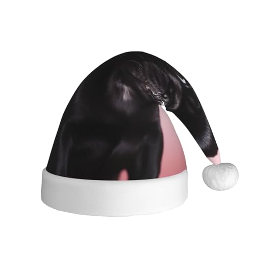 NONHAI Weihnachtsmütze mit niedlichem schwarzem Mops, Weihnachtsmütze für Erwachsene, für Damen und Herren, Neujahr, festliches Partyzubehör NONHAI Weihnachtsmütze mit niedlichem schwarzem Mops, Weihnachtsmütze für Erwachsene, für Damen und Herren, Neujahr, festliches Partyzubehör von NONHAI