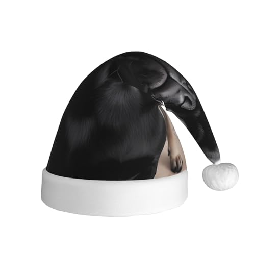 NONHAI Weihnachtsmütze mit niedlichem schwarzem Mops, Weihnachtsmütze für Erwachsene, für Damen und Herren, Neujahr, festliches Partyzubehör NONHAI Weihnachtsmütze mit niedlichem schwarzem Mops, Weihnachtsmütze für Erwachsene, für Damen und Herren, Neujahr, festliches Partyzubehör von NONHAI
