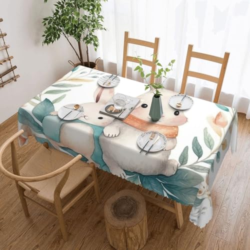 Tischdecke für rechteckige Tische, Aquarell-Cartoon-Hasen mit Blättern, knitterfrei, Tischdecke für Küche, 137,2 x 182,9 cm, Tischdecke für Esszimmer, Bauernhaus, Dekoration, Tischdecke Tischdecke für rechteckige Tische, Aquarell-Cartoon-Hasen mit Blättern, knitterfrei, Tischdecke für Küche, 137,2 x 182,9 cm, Tischdecke für Esszimmer, Bauernhaus, Dekoration, Tischdecke von NONHAI