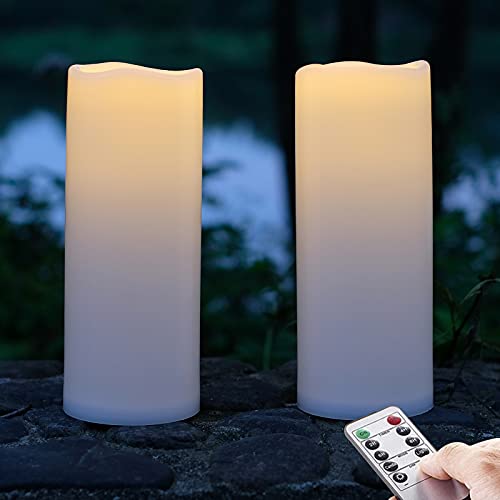 NONNO&ZGF 10cm X 25cm Outdoor Groß LED im Freien Wasserdichte Kerzen, Batteriebetriebene Plastikkerze mit Fernbedienung/Timer-Funktion (Warmweißes Licht) - 2er-Set von NONNO&ZGF