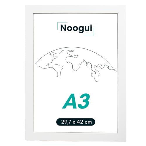 NOOGUI Bilderrahmen A3 Holz Schwarz | DIN A3 Rahmen Entspiegelt | für Fotos und Diplome | Holzrahmen für Wandmontage vertikal & horizontal 30x42 Cm Weiß von NOOGUI