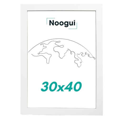 NOOGUI Bilderrahmen 30×40 Holz Weiß | Mit Antireflex‑Plexiglas | Für Fotos, Poster, Urkunden oder Puzzle | Vertikal & Horizontal | 30×40 cm von NOOGUI