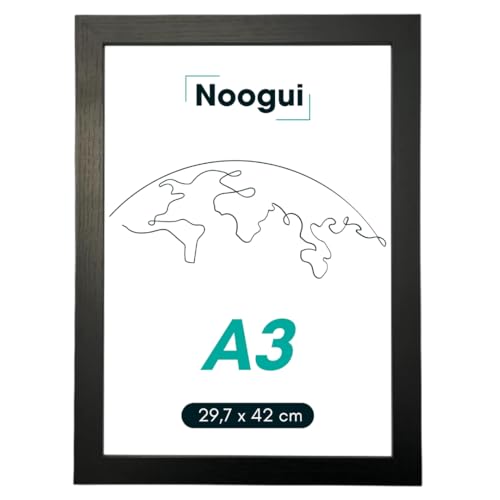 NOOGUI Bilderrahmen A3 Holz Schwarz | DIN A3 Rahmen Entspiegelt | für Fotos und Diplome | Holzrahmen für Wandmontage vertikal & horizontal 30x42 Cm von NOOGUI