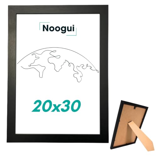 NOOGUI Bilderrahmen A4 Holz Schwarz | Mit Antireflex‑Plexiglas | Für Fotos, Urkunden, Poster oder Puzzle | Vertikal & Horizontal | 20×30 cm von NOOGUI