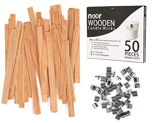 NOOR 50 Holzdochte für die Kerzenherstellung – Doppelschichtige knisternde Holzdochte mit Metallklammern – rauchfrei, umweltfreundlich, ideal für Sojawachs & DIY-Kerzenprojekte NOOR 50 Holzdochte für die Kerzenherstellung – Doppelschichtige knisternde Holzdochte mit Metallklammern – rauchfrei, umweltfreundlich, ideal für Sojawachs & DIY-Kerzenprojekte von NOOR