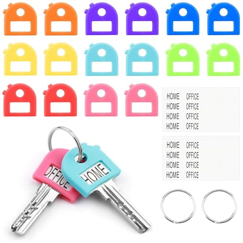16-teiliges Schlüsselabdeckungs-Set, flexible Schlüsselabdeckungen, farbige Schlüsselkennzeichnungen für einfache Identifizierung von Haustürschlüsseln (8 verschiedene Farben, mit Aufklebern von NOOYNOEO