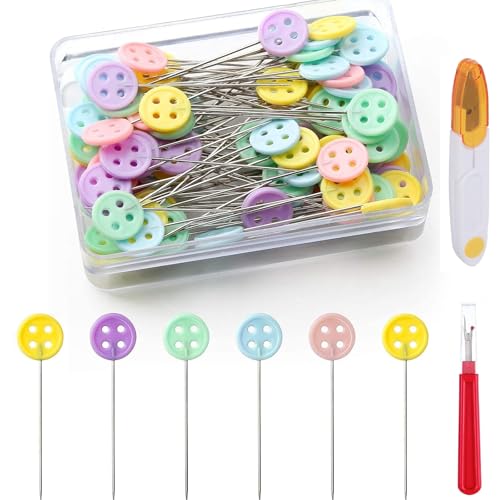 Nähnadeln mit Knöpfen, verschiedene Farben, Maschenauftrenner und Scheren, Sicherheitsnadeln für alle Arten von Näharbeiten, Basteln, DIY, Glaskopf mit Aufbewahrungsbox, 100 Stück Nähnadeln mit Knöpfen, verschiedene Farben, Maschenauftrenner und Scheren, Sicherheitsnadeln für alle Arten von Näharbeiten, Basteln, DIY, Glaskopf mit Aufbewahrungsbox, 100 Stück von NOOYNOEO