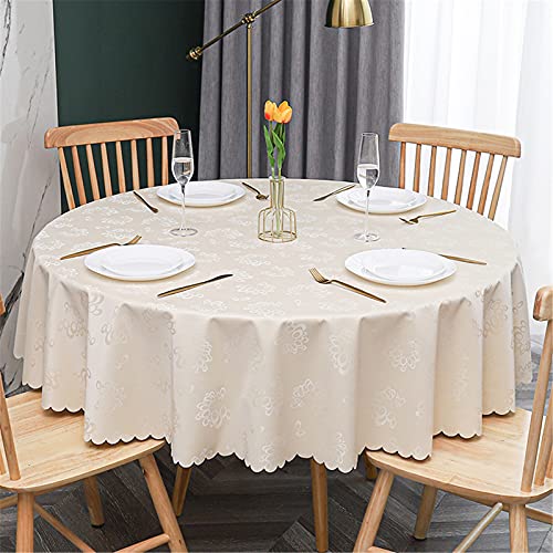 NOPEXTO Runde Tischdecke,Tischtuch,Wachstuch Tischdecke Abwaschbar Rund,für Home Küche Dekoration (160cm,Wind Beige) von NOPEXTO