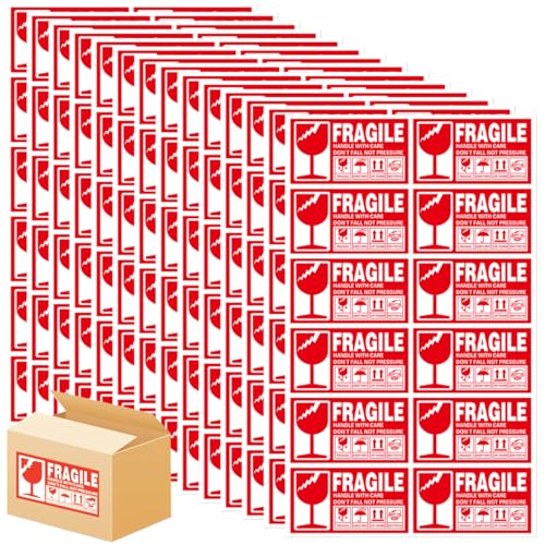 NOPKESV 168 Stück Warnetiketten Aufkleber Zerbrechlich "Fragile" 120 Stk Paketaufkleber handle with care Versandaufkleber selbstklebend (15 x 9 cm,9 x 5 cm) (Red-Whit) von NOPKESV