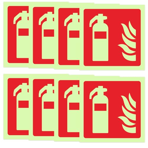 NOPKESV 8 Stück Feuerlöscher Schild Hochwertiges Nachleuchtend Selbstklebend PVC Starker Kleber Hinweisschild von NOPKESV