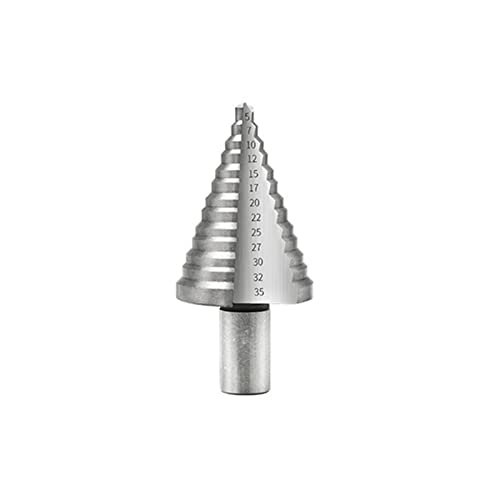 NORAZE 13 Stufen-Kegelbohrer, Lochschneider-Bit-Set, 5–35 mm, geriffelte Kanten, HSS-Stufenbohrer, Reibahle, Dreieckschaft, Holz, Metall, Bohren (Color : Round Handle Silver, Size : 1PCS) von NORAZE