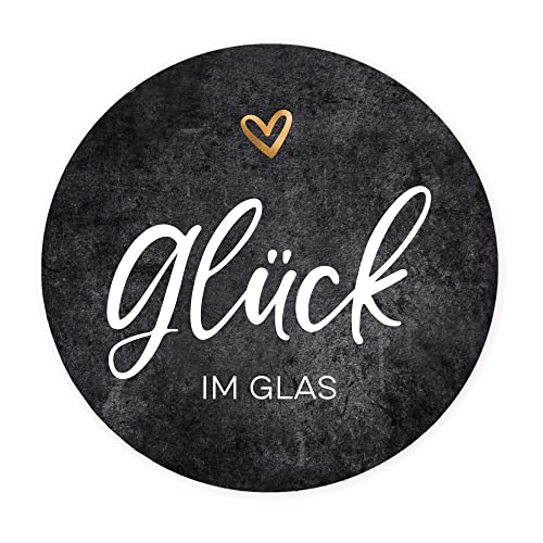 Aufkleber Glück im Glas im Set No.1 mit Herz | Rundes kleines Etikett rund D 3cm in Graumeliert | ideal für Marmelade Honig Einmachgläser Gastgeschenke zur Hochzeit Feste Geschenke NORDEULE von NORDEULE