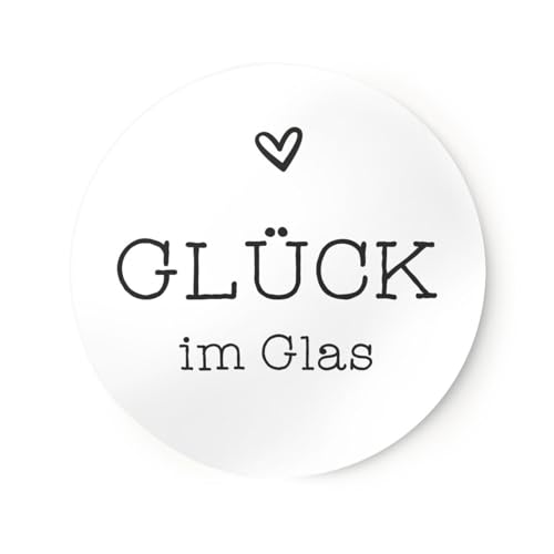 Aufkleber Glück im Glas im Set No.2 mit Herz | Rundes kleines Etikett rund D 3cm in Schwarz-Weiß | ideal für Marmelade Honig Einmachgläser Gastgeschenke zur Hochzeit Feste Geschenke von NORDEULE