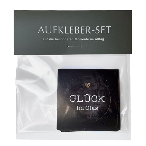 Aufkleber Glück im Glas im Set No.2 mit Herz | Rundes kleines Etikett rund D 4cm in Graumeliert | ideal für Marmelade Honig Einmachgläser Gastgeschenke zur Hochzeit Feste Geschenke von NORDEULE