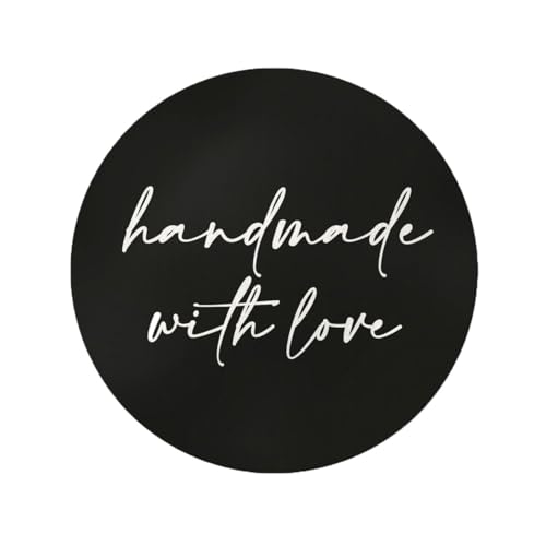 Aufkleber Handmade with love | 20 Stück runde 4cm Etiketten in Schwarz | Stilvolle elegante Sticker für Selbstgemachtes Handgemachtes ideal für Geschenke Versandaufkleber Gastgeschenke NORDEULE von NORDEULE