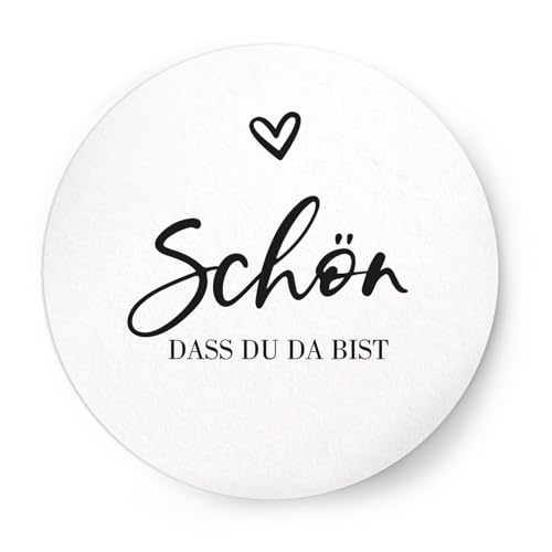 NORDEULE 40 Stück Gastgeschenk Aufkleber Schön dass du da bist | D 3cm runde elegante Etiketten in Schwarz-Weiß | für DIY Willkommensgrüße Marmeladengläser zur Hochzeit Taufe Konfirmation Firmung von NORDEULE