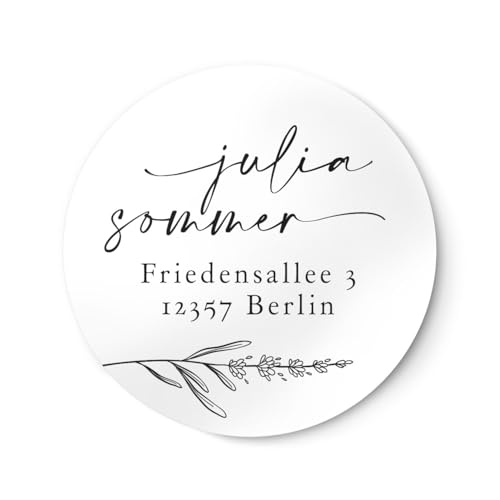 Personalisierte Adressaufkleber mit Lavendelzweig | 4cm Runde wischfeste Etiketten 24 Stück mit Wunschtext | ideal für Einladungskarten Umschläge Briefpost Geschenke NORDEULE (Matt Pure) von NORDEULE