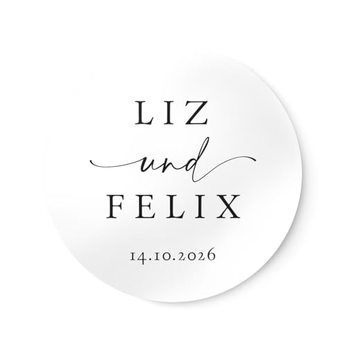 Personalisierte Aufkleber zur Hochzeit mit Name Datum | 4cm Runde wischfeste Etiketten 24 Stück | ideal für Einladungskarten Gastgeschenke Umschläge NORDEULE (Matt Pure (Folie), Ø 3cm (40 Stk.)) von NORDEULE