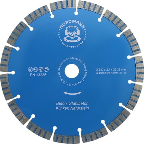 NORDMANN DIAMANTTECHNIK Diamant-Trennscheibe N-12 Turbo Ø 230 mm x 22,23 mm Bohrung, Diamantscheibe für Beton, Stahlbeton, Klinker und Ziegel NORDMANN DIAMANTTECHNIK Diamant-Trennscheibe N-12 Turbo Ø 230 mm x 22,23 mm Bohrung, Diamantscheibe für Beton, Stahlbeton, Klinker und Ziegel von NORDMANN DIAMANTTECHNIK