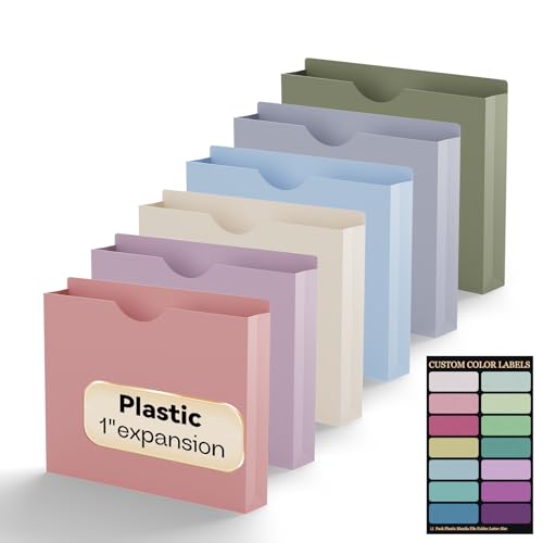 NORDUN 12 Stück Kunststoff-Aktenhüllen in Briefgröße, 2,5 cm Fächermappe für Dokumente, verstärkte Manila-Taschenmappen, robuste Fächermappe mit geraden Schnittlaschen, Morandi-Farbe von NORDUN
