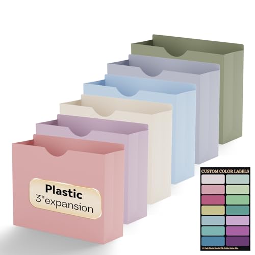 NORDUN Fächermappe aus Kunststoff, 7,6 cm, Briefform, Fächermappe für Dokumente, verbesserte Farbe, 12 Stück, Manila-Taschenmappen, robuste Fächermappe mit geraden Schnittreitern, Morandi-Farben von NORDUN