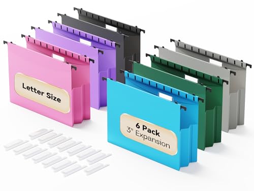 NORDUN Hängeregistraturmappe aus Kunststoff, extra Kapazität, 12 Stück, Fächermappen, Briefgröße, robuste Ordner, 7,6 cm Erweiterung, verstärkte Hängemappen für sperrige Akten (bunt) von NORDUN