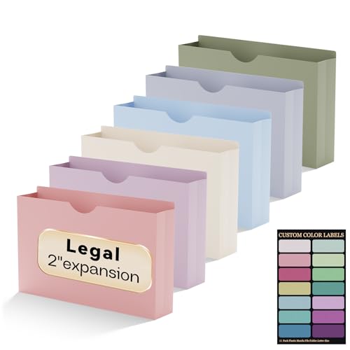 NORDUN Kunststoff-Aktenmappen, legale Größe, verbesserte Farbe, 12 Stück, Manila-Taschen-Ordner, 5,1 cm, Fächermappe für Dokumente, robuste Fächermappe mit geradem Schnitt, Morandi-Farben von NORDUN