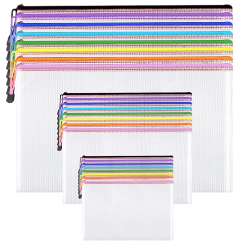 Kunststoffhüllen mit Reißverschluss, A4, A5, wasserdicht, Dokumentenmappen, Kunststofftaschen, A3-Netz-Reißverschlusstasche, Aufbewahrungstasche für Schule, Büro, Reisen (3 Größen, 8 Farben) von NORTHERN BROTHERS