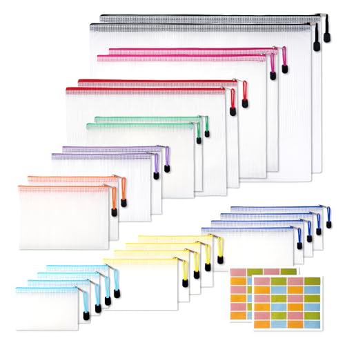 Kunststofftaschen mit Reißverschluss, A4-Ordner, 24 Stück, verschiedene Größen, wasserdicht, Dokumentenmappen, Aufbewahrungstaschen, Netz-Reißverschlussbeutel für Schule, Büro, Zuhause und Reisen (A3 Kunststofftaschen mit Reißverschluss, A4-Ordner, 24 Stück, verschiedene Größen, wasserdicht, Dokumentenmappen, Aufbewahrungstaschen, Netz-Reißverschlussbeutel für Schule, Büro, Zuhause und Reisen (A3 von NORTHERN BROTHERS