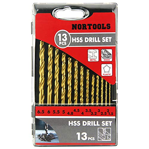 NORTOOLS HSS Metallbohrer-Satz, Set mit Aufbewahrungsbox für Kunststoffwerkzeuge 13 teilig 1,5-6,5 x 0,5 mm + 3,2/4,8 mm von NORTOOLS