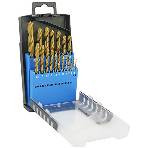 HSS-Bohrer mit TiN-Beschichtung und rundem Schaft, Set mit Aufbewahrungsbox für Kunststoffwerkzeuge 19 Stück 1,0-10,0 x 0,5 mm von NORTOOLS