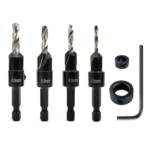 NORTOOLS 4 Stück TCT Holzsenker Set mit Pilotbohrer und 1/4 "Schnellwechselschaft für Schreiner 3 4 5 6 mm von NORTOOLS