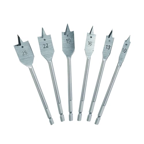 NORTOOLS 6 Stück Professional Flachschneider Holz Bohrer Set 1/4 Quick Change Welle Hole Cutter Werkzeuge für Holzbearbeitung DIY Liebhaber Tischler (10-13-16-19-22-25 mm) von NORTOOLS