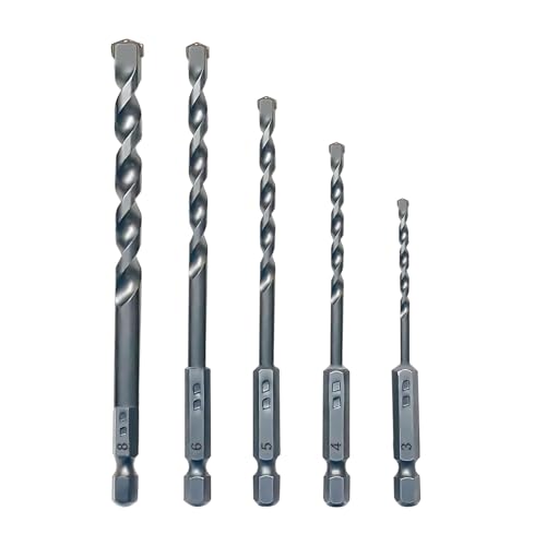 NORTOOLS Betonbohrer Set 5 teilig Bohren mit Hartmetallspitze für Mauerwerk Beton Naturstein, Schlagbohrmaschinen 3 4 5 6 8 mm von NORTOOLS