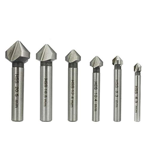 NORTOOLS Kegelsenker-Bit-Set, 6 Stück, HSS 3 gerillt, 90 Grad, DIN335C, Anfas-Senk-Bits für Edelstahl, Gusseisen, Aluminium, Kupfer 6,3–20,5 mm von NORTOOLS