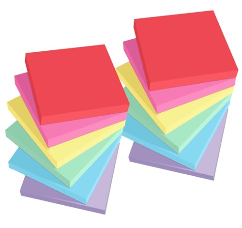 1200pcs Haftnotizen 76x76mm, 6 Farben Selbstklebende Klebezettel Bunt Sticky Notes, School Stuff Notizzettel Wiederaufklebbar für Markieren und Hervorheben von Seiten, To-Do-Liste von NOTEZMATE