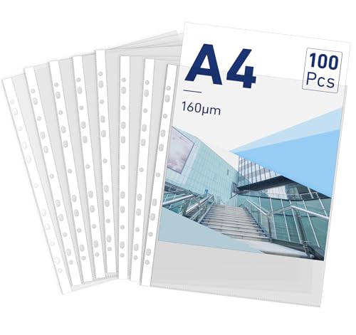 A4-Kunststoff-Prospekthüllen, gelocht, 100 extra starke A4-Kunststoffhüllen, starke 160 Mikron Poly-Hüllen, Dokumentenhüllen, DIN A4, wasserdichte Ordner, Abhefthüllen für Zuhause, Büro, Schule, A4-Kunststoff-Prospekthüllen, gelocht, 100 extra starke A4-Kunststoffhüllen, starke 160 Mikron Poly-Hüllen, Dokumentenhüllen, DIN A4, wasserdichte Ordner, Abhefthüllen für Zuhause, Büro, Schule, von NOTEZMATE