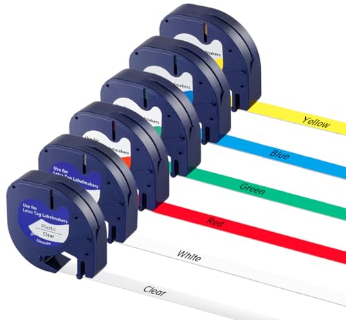 NOTEZMATE 6 Stück Set Dymo LetraTag Etikettenband, 12mm x 4m - Kompatibel mit Dymo Letratag LT100H/LT100T/QX50/2000 Etikettenbänder Kunststoff Bänder - Ideal für Beschriftungsgerät Büro, Haushalt NOTEZMATE 6 Stück Set Dymo LetraTag Etikettenband, 12mm x 4m - Kompatibel mit Dymo Letratag LT100H/LT100T/QX50/2000 Etikettenbänder Kunststoff Bänder - Ideal für Beschriftungsgerät Büro, Haushalt von NOTEZMATE