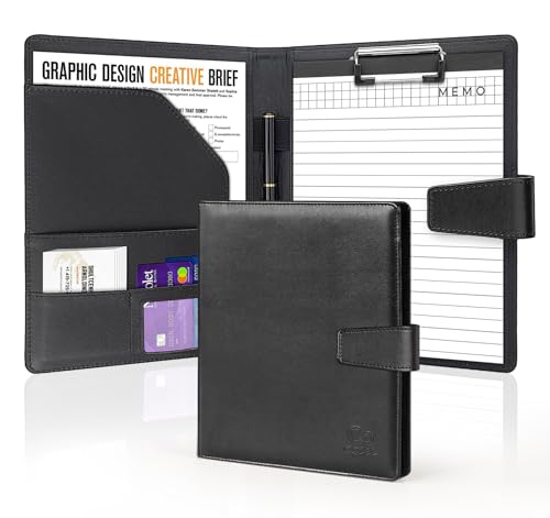 NOTEZMATE A5 Klemmbrett Schreibmappe Mit Magnetschluss, Portfolio Padfoliomit Papier und Stift, Ordner Klemmbrettmappe DIN-A5 aus PU-Leder, Dokumentenmappe Schwarz für Reisen, Büro & Meetings von NOTEZMATE