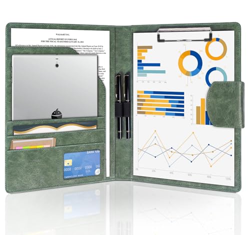 NOTEZMATE DIN A4 Mappen Schreibmappe PU-Leder, Klemmbrett A4 mit Deckel, Klemmbrettmappe mit Dokumentenfächern, Stiftehalter und Magnetverschluss für das Büro & Konferenzen (Dunkelgrün) von NOTEZMATE