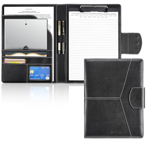 NOTEZMATE Klemmbrett A4 mit Deckel, DIN A4 Mappen Schreibmappe PU-Leder, Klemmbrettmappe A4 mit Dokumentenfächern, Stiftehalter und Magnetverschluss (Schwarz) von NOTEZMATE